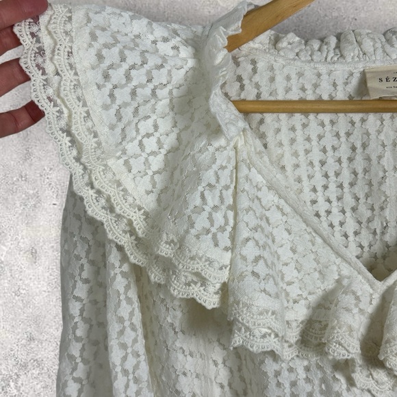 Sezane Stessy Blouse Ecru Top Size 46 French‎ US 14 Ruffle Lace Romantic Minimal - Picture 5 of 15